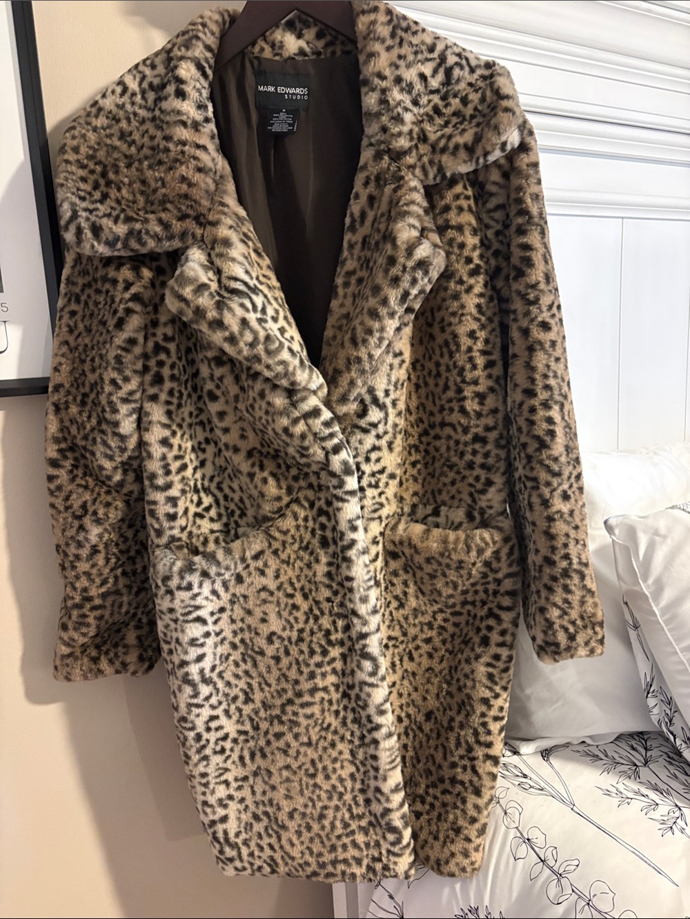 Leopard-Print Teddy Coat in Tan